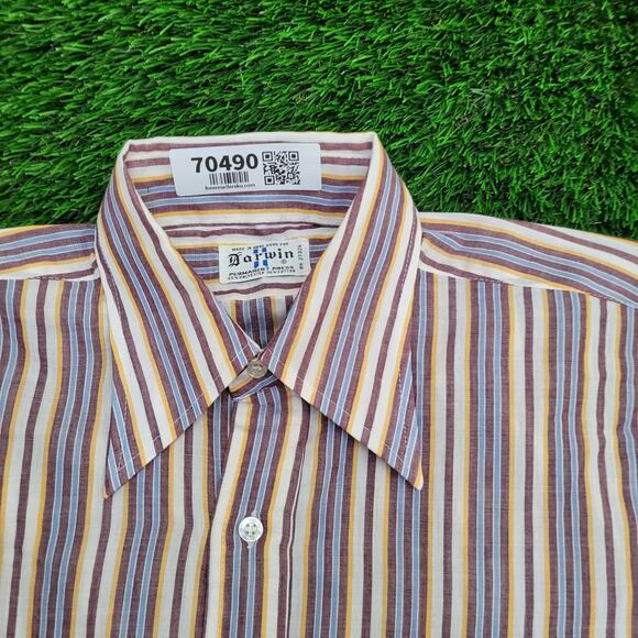 Vintage 80s Disco Vertical Stripes Shirt Large 23x31 Yellow - Picture 8 of 11